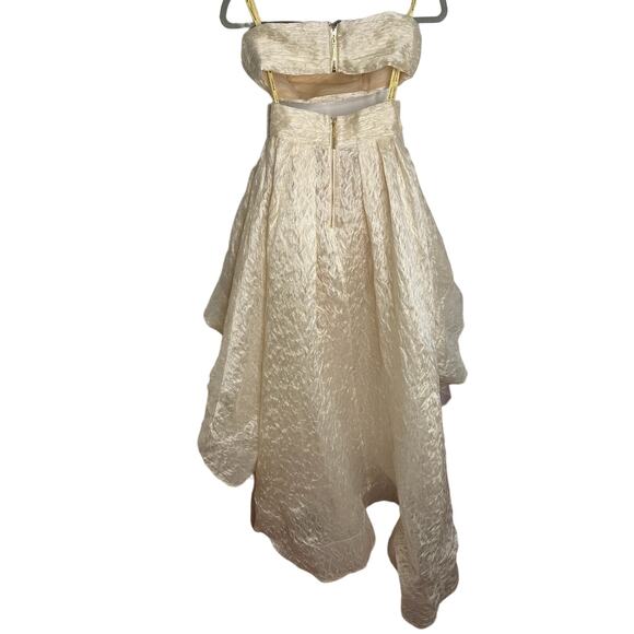 Bronx and Banco Tiara Pleated Strapless High-Low Gown Jacquard Cream Size XS - Picture 5 of 13